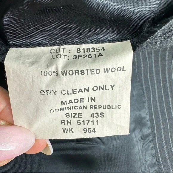 Andrew Fezza Worsted Wool Tonal Charcoal Gray Pinstripe Two-Piece Suit Mens 43S - Picture 5 of 15